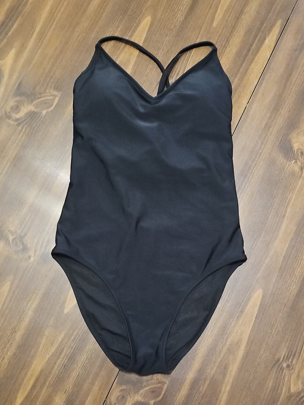 aerie Black V-Neck One-Piece Swimsuit with Crossback Straps